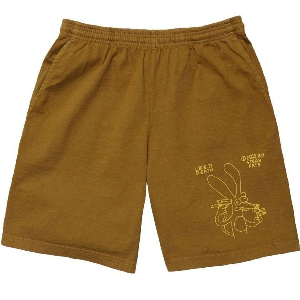 Stray Rats Heavyweight Shorts Brown Green Life Is Death Graphic 2022 USA Made